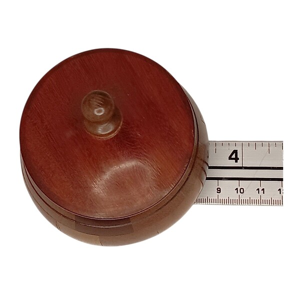 Vintage Round Inlaid Wooden Bowl Trinket  Dish With Lid MCM Parquetry 3.5"x3.5" - Picture 7 of 11